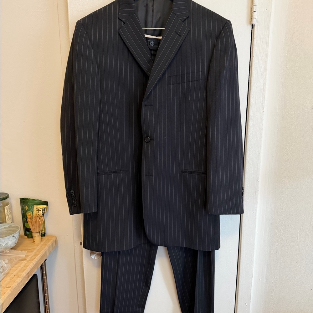 Men's Black Burberry Pinstripe Suit 44L